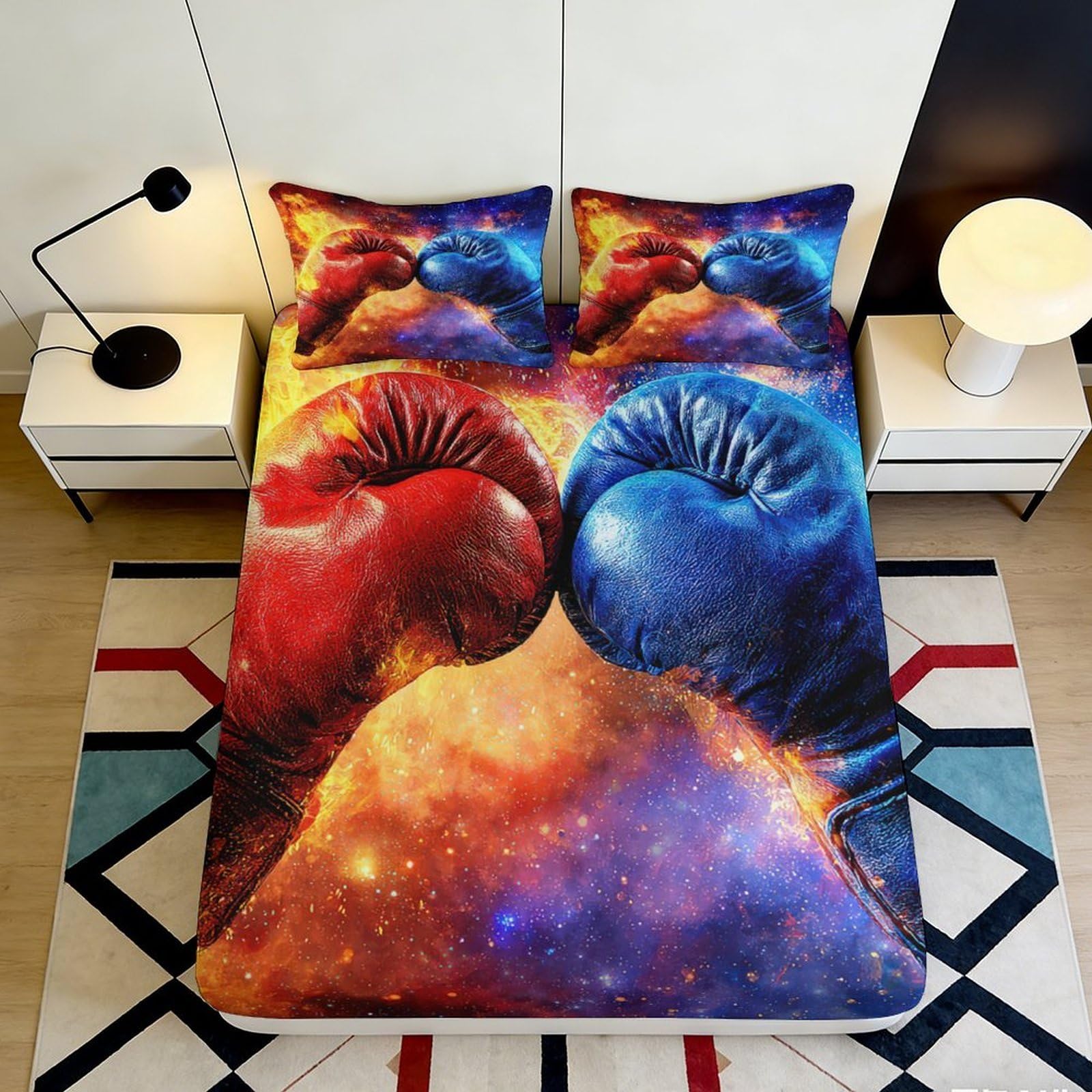 Dhbaneiok Style-10 3D Printed Boxing Gloves Fitted Sheet Microfiber Soft Breathable Cosmic Nebula Bed Cover For Bedroom Decor 90X200x25cm