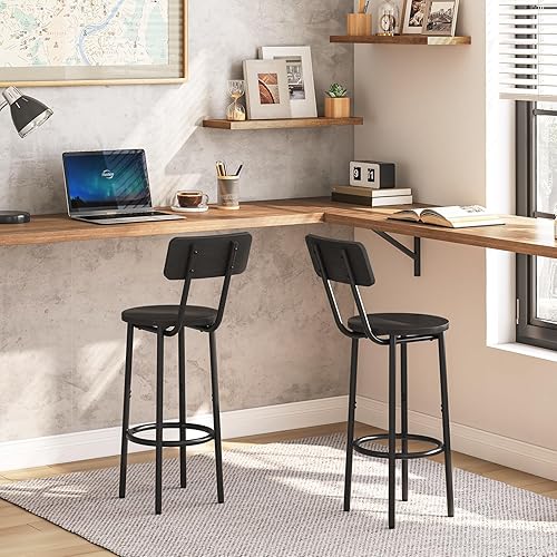 Miniatura 5 de HOOBRO Taburetes de bar, juego de 2 taburetes de bar con reposapiés y respaldo, sillas de bar para isla de cocina, comedor, taburetes de bar con