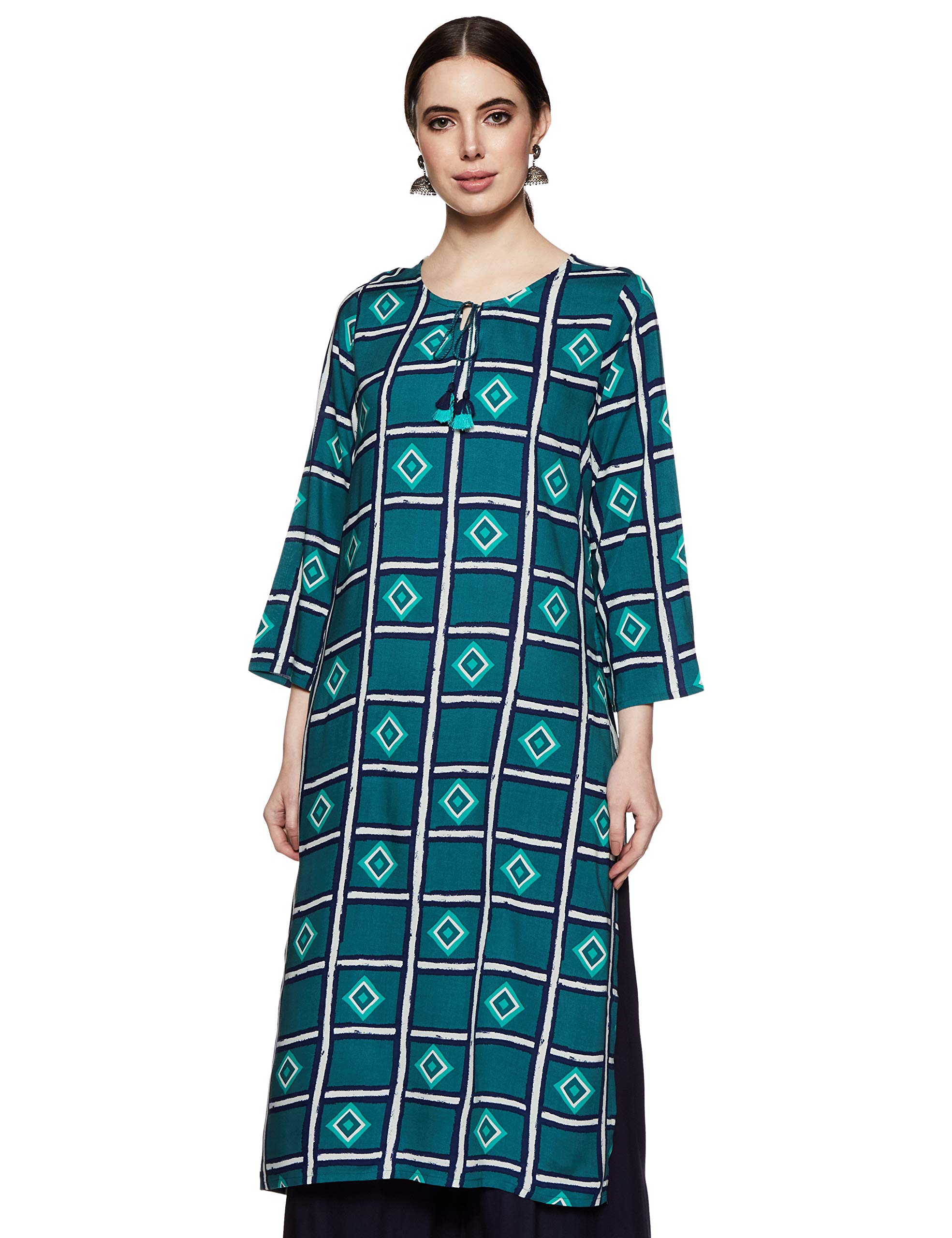 global desi Womens Tie Up Neck Printed Midi Dress