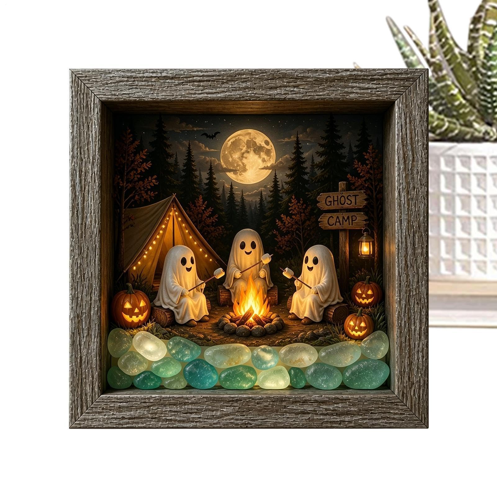 Podświetlany Zestaw Pudełka Na Zdjęcia Halloween 3D Drewniana Vintage