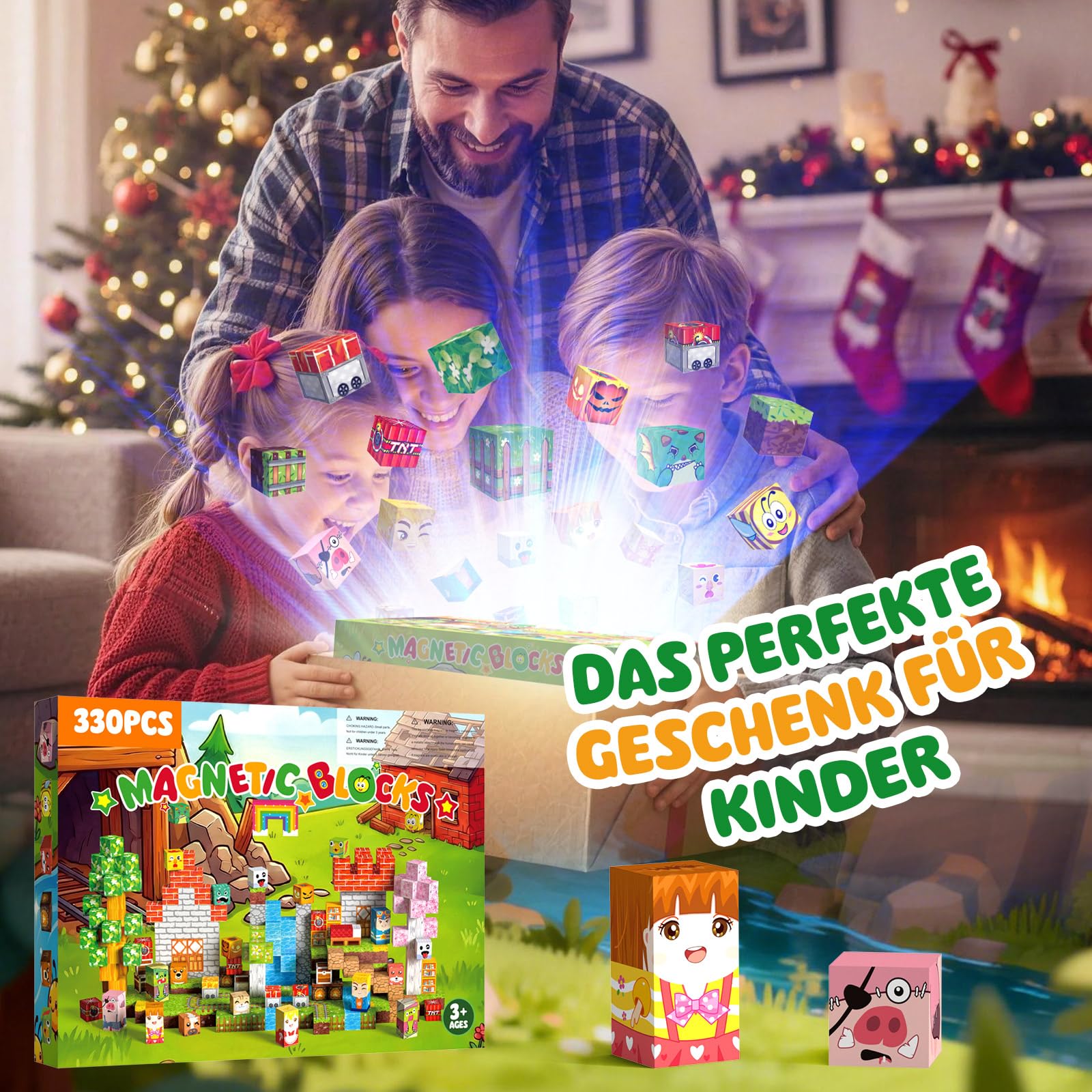 Magnetische Bausteine 330 PCS 2CM Magnetbausteine für Kinder ab 3 Jahre Blocks, Montessori Spielzeug Magnete Kinder, Magnetische Bauwelt Geburtstag Geschenk ab 3 4 5 6 7 8 9 10 11 12 Jungen Mädchen