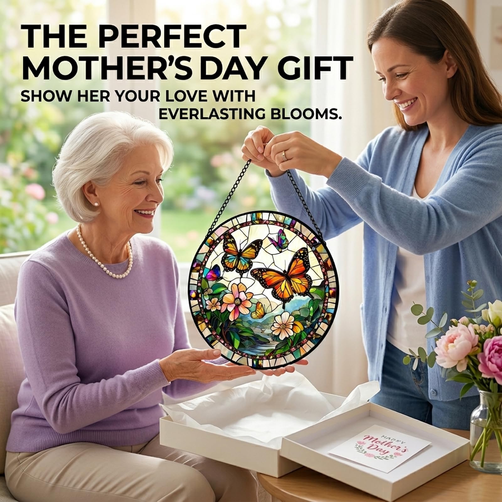 Regalos de mariposa para mamá: atrapasueños colgantes de cristal sintético para colgar en ventanas, para puerta, jardín, decoración acrílica, día de la madre, para mujeres, abuela, hermanas, esposa