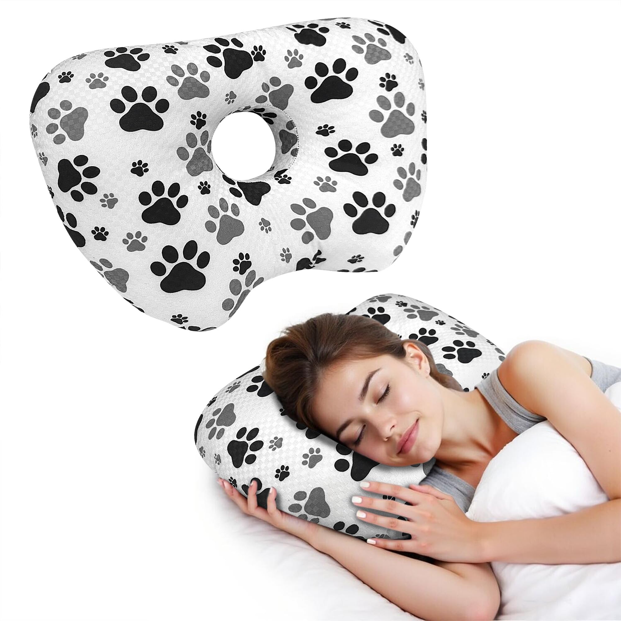 wxmbdzq Ear Piercing Pillow with Ear Hole for Side Sleeper Relief Ear Pain,Cotton and Polyester Ear Pillows,Washable Ear Guard Pillow