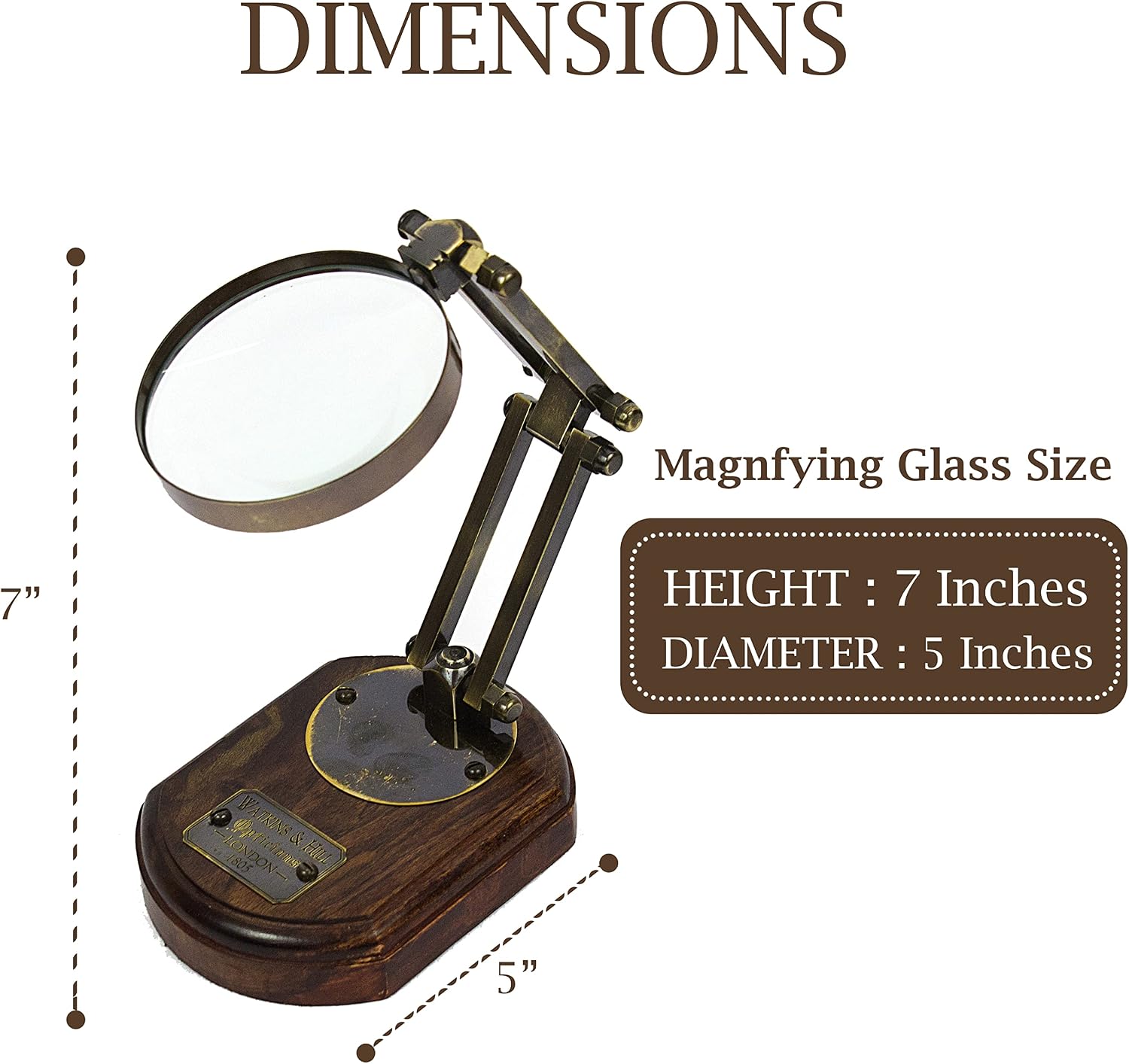 Antique Brass Magnifying Glass – Watkins & Hills 1805 Replica | Vintage Nautical Optician Lens for Desk Decor Office Table Collectible Maritime Gift