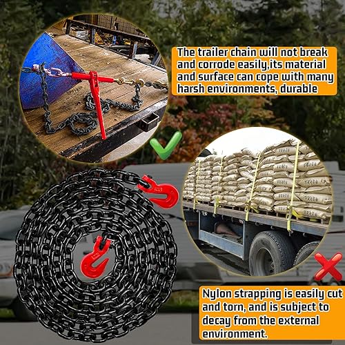 Miniatura 19 de Cadena de transporte G80 Cadena resistente de 1/4 pulgadas × 20 pies con resistencia a la rotura de 3300 libras para remolque Cadenas
