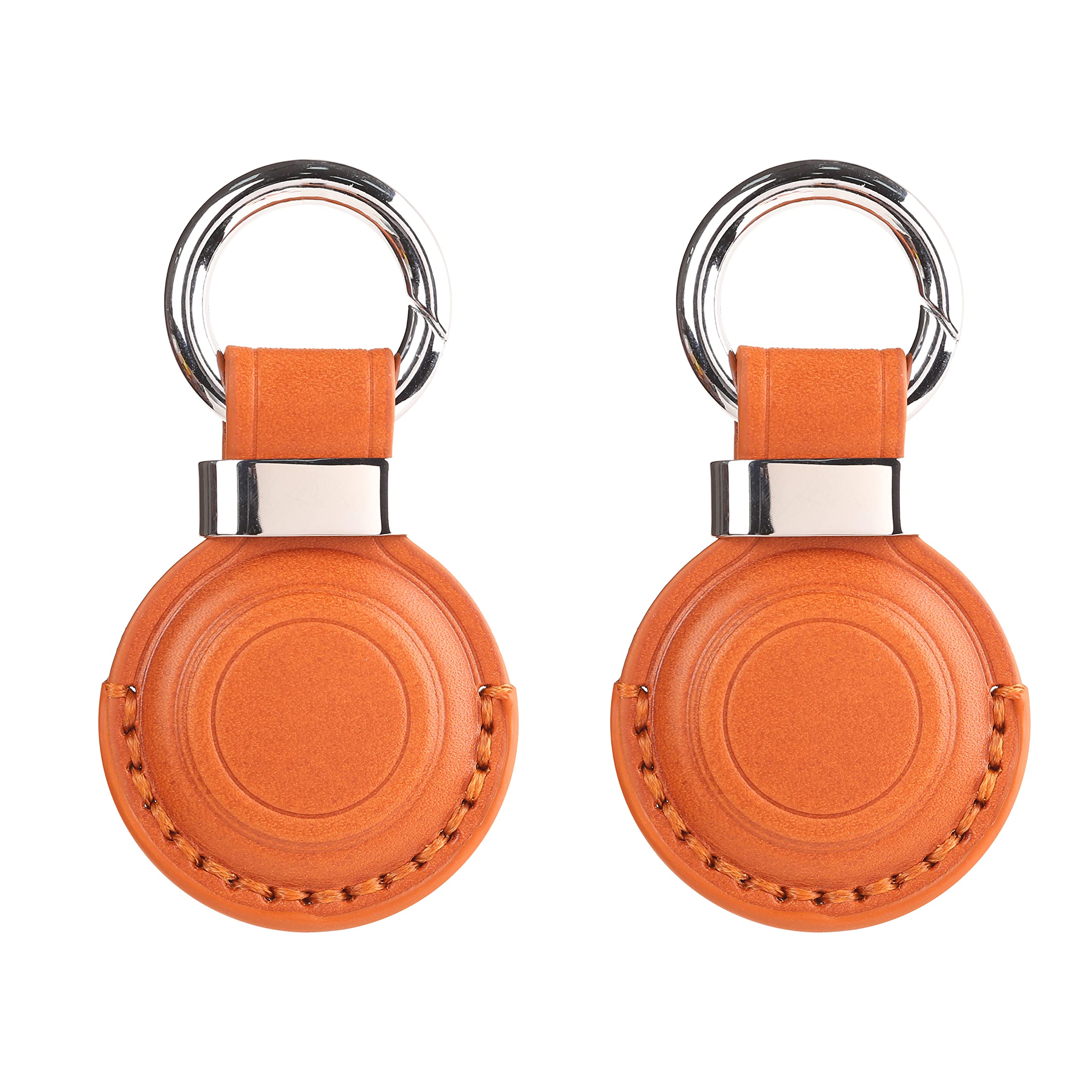 2 Pack LQU Genuine Leather Keychain Holder Compatible with Airtag, Secure Air Tag Keychain Holder Case Cover Key Chain Ring Accessories for Air Tag -