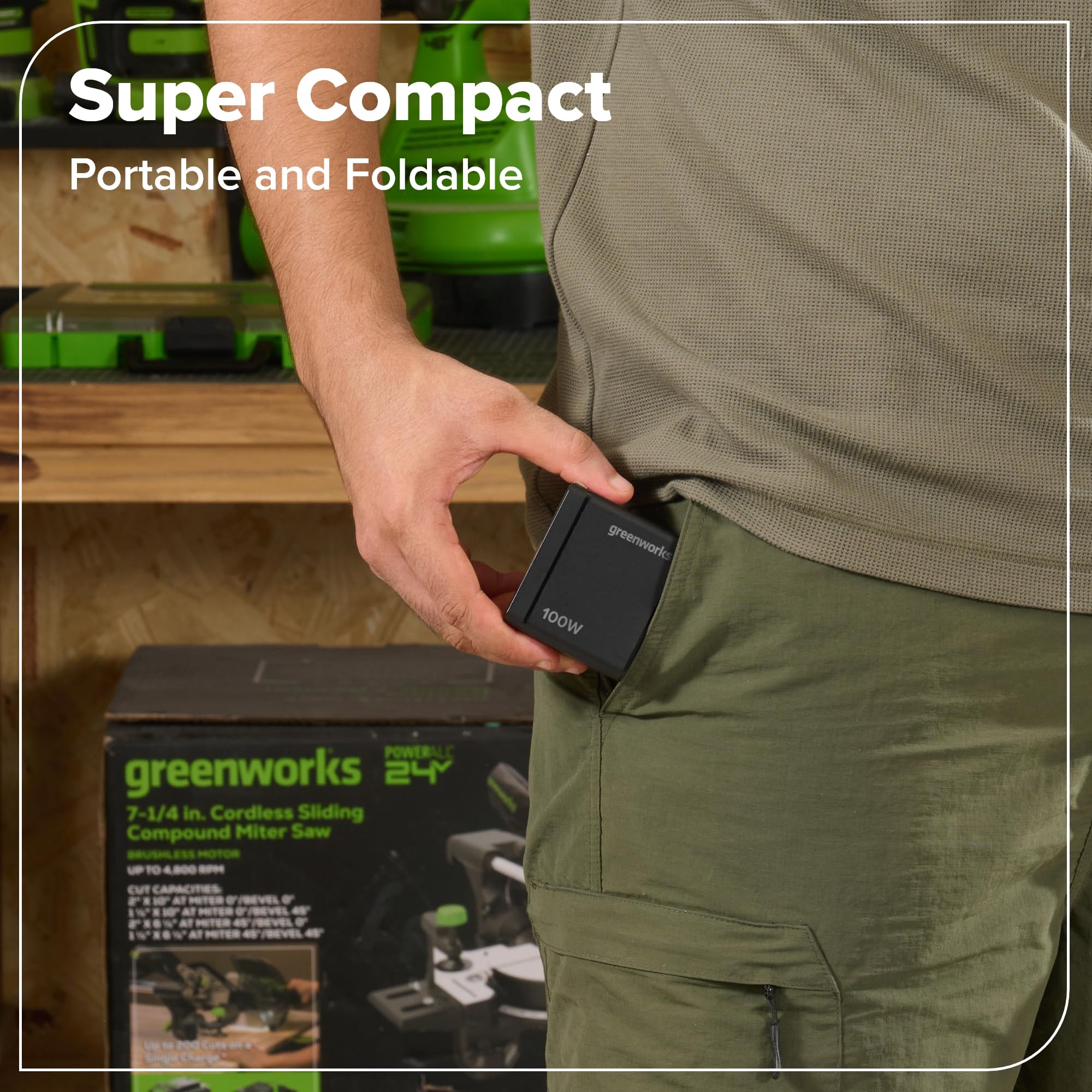 Greenworks Ładowarka USB-C 100 W szybka ładowarka PPS, kompaktowy zasilacz do MacBooka Pro/Air, iPad Pro, Galaxy S24/23, iPhone, Pixele, 3 lata , AP100EA