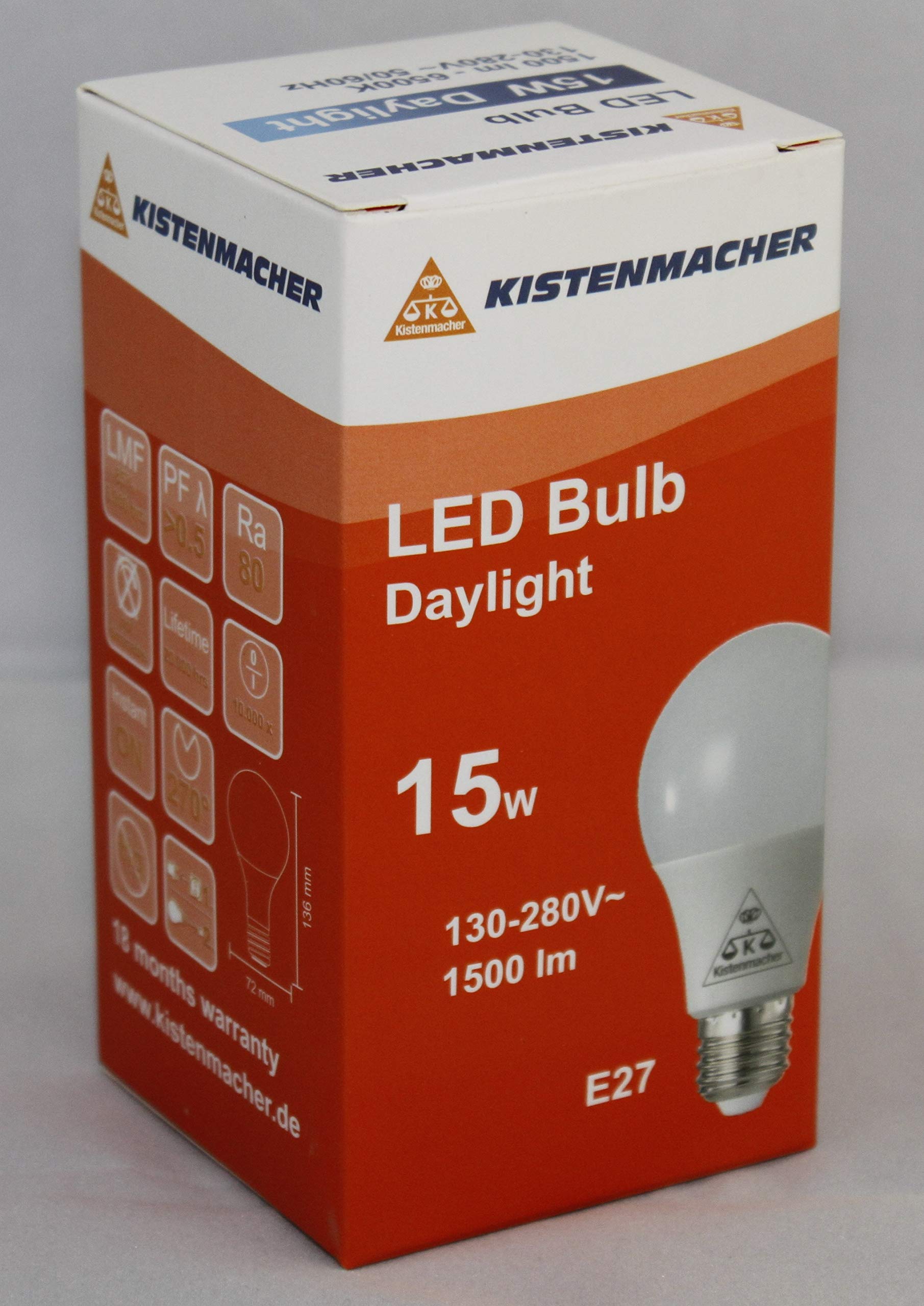 KISTENMACHER LED Bulb, E27 / 15W, daylight (6500K), 1500 lm