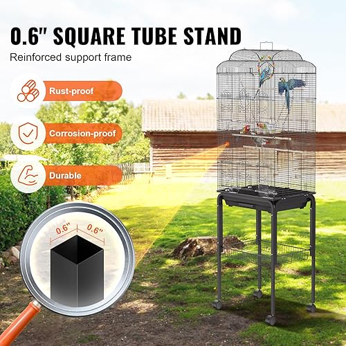 Miniatura 3 de Jaula de pájaros de vuelo de 60 pulgadas, jaulas de periquito grandes de metal para cacatúas, loros, periquitos, canarios, jaula para pájaros