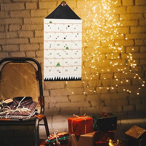 Miniatura 9 de Calendario de Navidad con múltiples bolsillos, calendario de Adviento de Navidad con 24 bolsillos, bolsa para colgar en la pared, decoración de