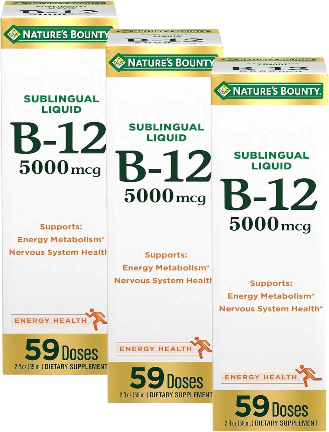 Nature's Bounty Vitamin B12 5000 mcg Sublingual Liquid,Cardiovascular Health & Cellular Energy Support,2 Fl Oz,(Pack of 3)
