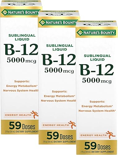 Nature's Bounty Vitamin B12 5000 mcg Sublingual Liquid,Cardiovascular Health & Cellular Energy Support,2 Fl Oz,(Pack of 3)