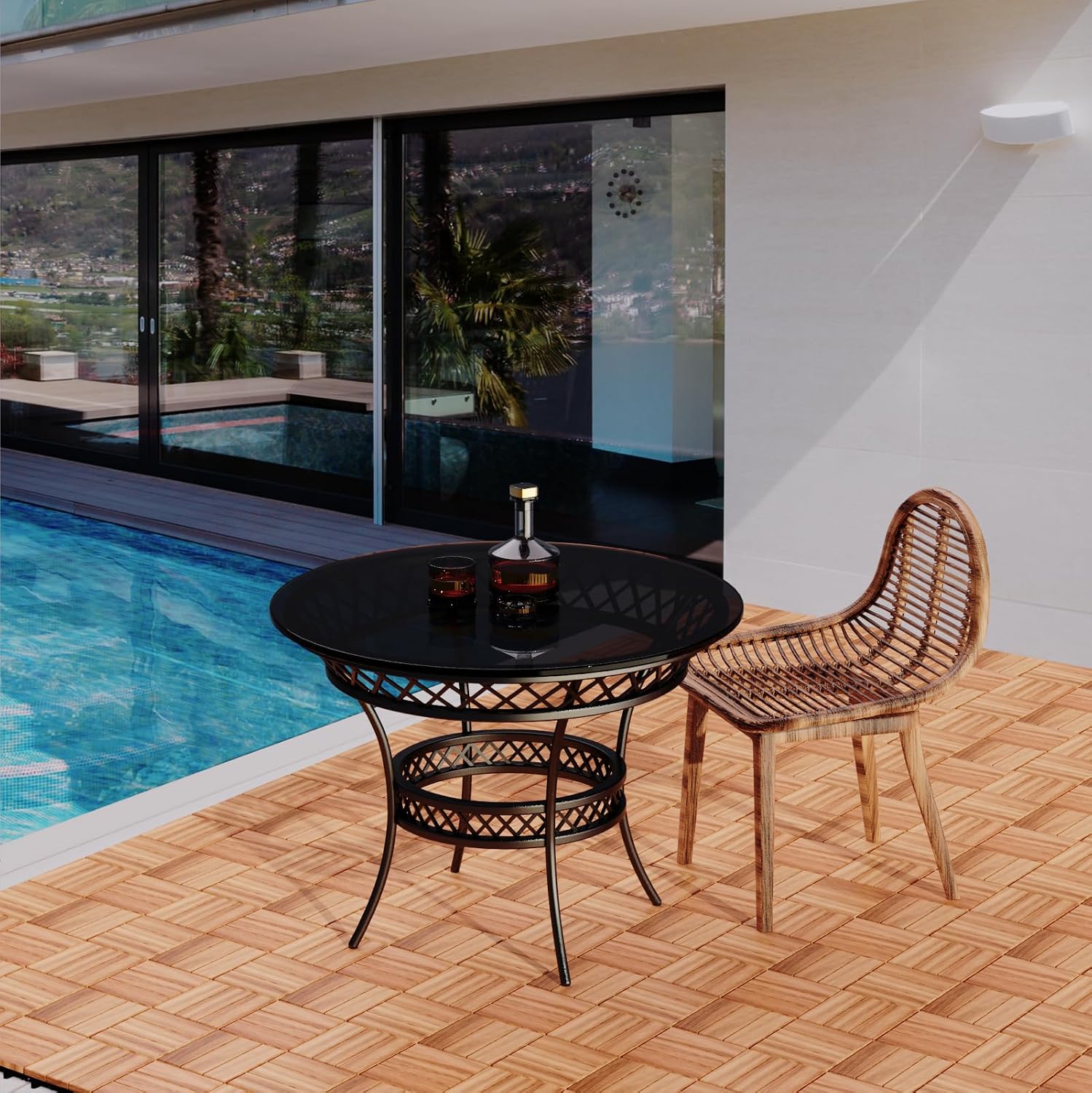 Solid Gold Acacia Wood Interlocking Deck Tiles - Waterproof Snap Together Patio Flooring for All Weather Use on Balcony, Backyard & Poolside (Easy DIY Install, Indoor/Outdoor)​ (108)