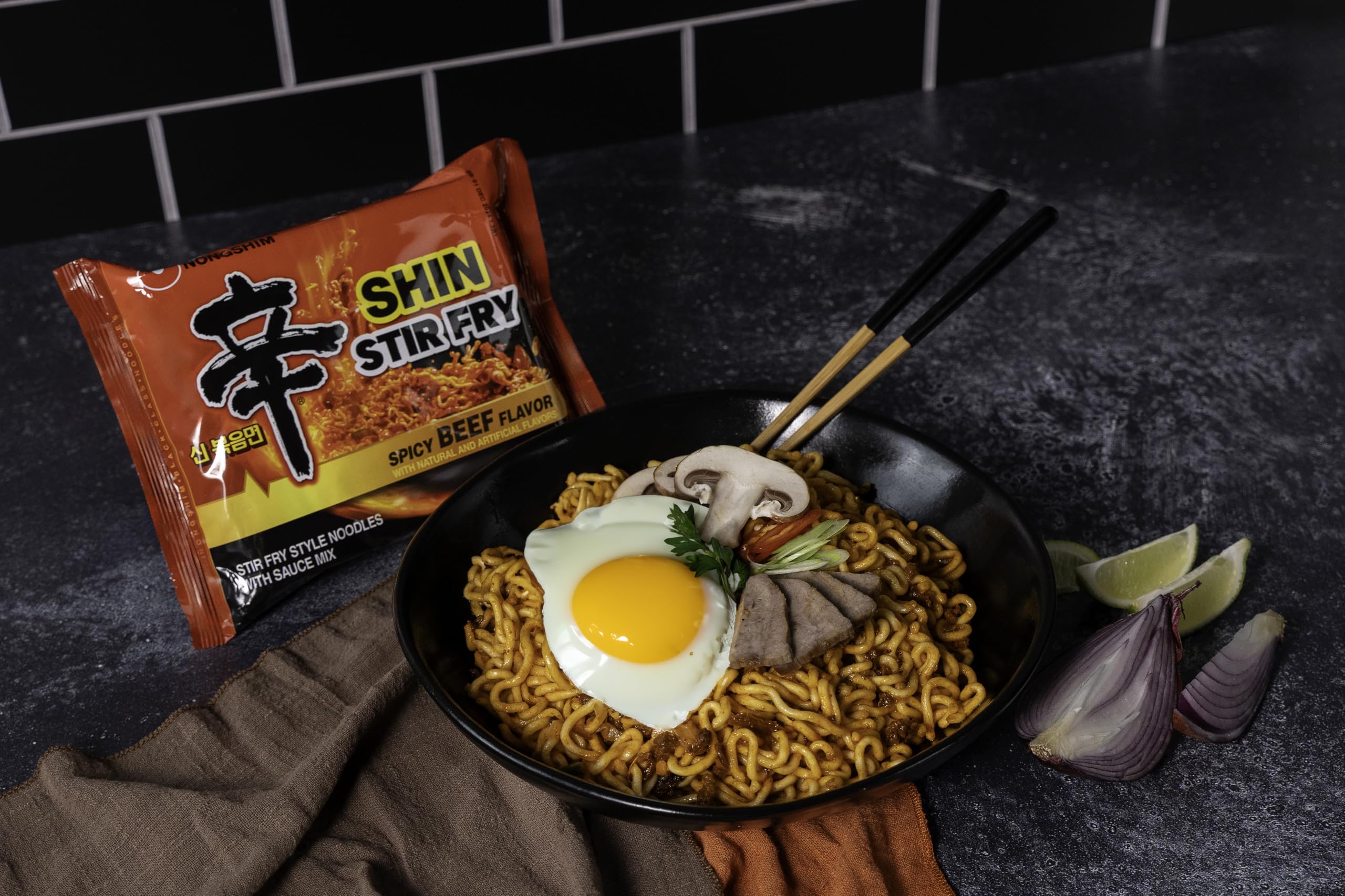 Nongshim Ramen Noodles, Gourmet Instant Ramen Bowl, Premium Microwavable Noodle, Stir-Fry Square, 3.73 Ounce (Pack of 6)