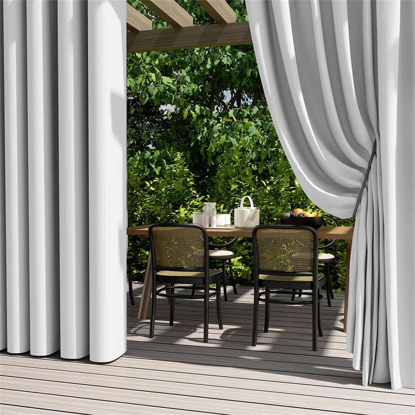 Hiseng Outdoor Curtains Waterproof Garden, 2 Panels Blackout Pergola Curtain Eyelet Top, Thick Privacy Thermal Insulated for Gazebo Patio Porch (White,70x120cm)