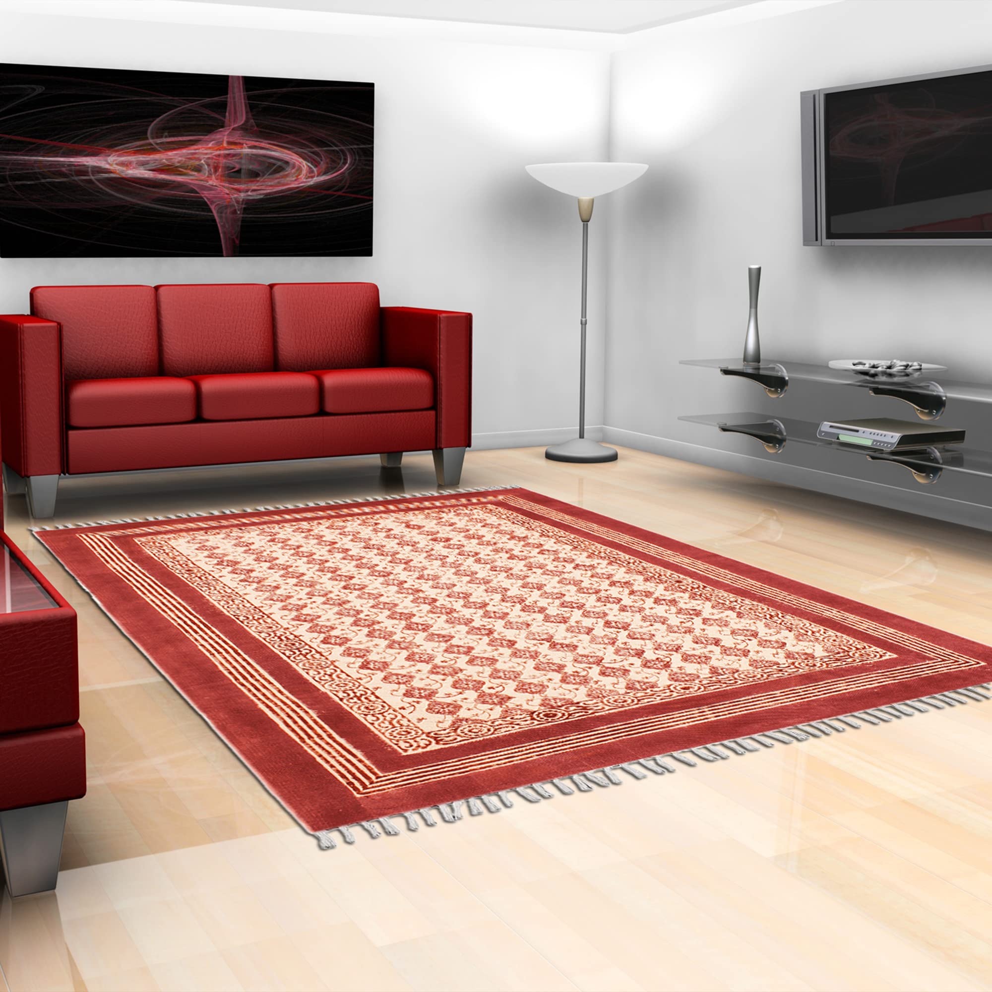 Tappeto da collezione – 10 x 3 m rosso e beige, motivo orientale, in cotone, per interni ed esterni, per camera da letto, comodino, cucina, corridoio e scale