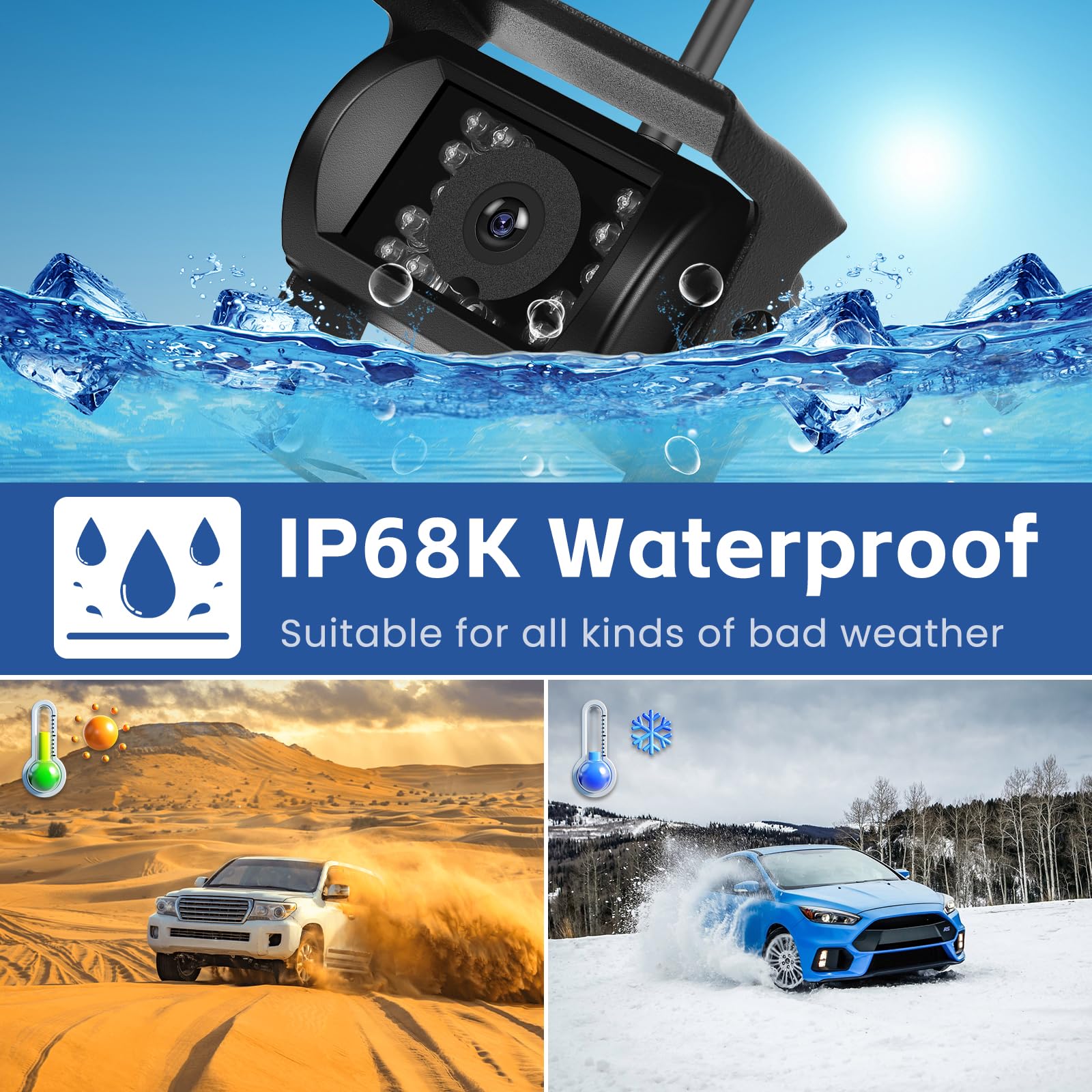 Inefala AHD Cámara de Visión Trasera Kit Inalámbrico con Monitor de 7 Pulgadas, Cámara de Marcha Atrás con Impermeable IP68, BSD, Visión Nocturna, para LKW Bus Van SUV (DC 12V-24V)