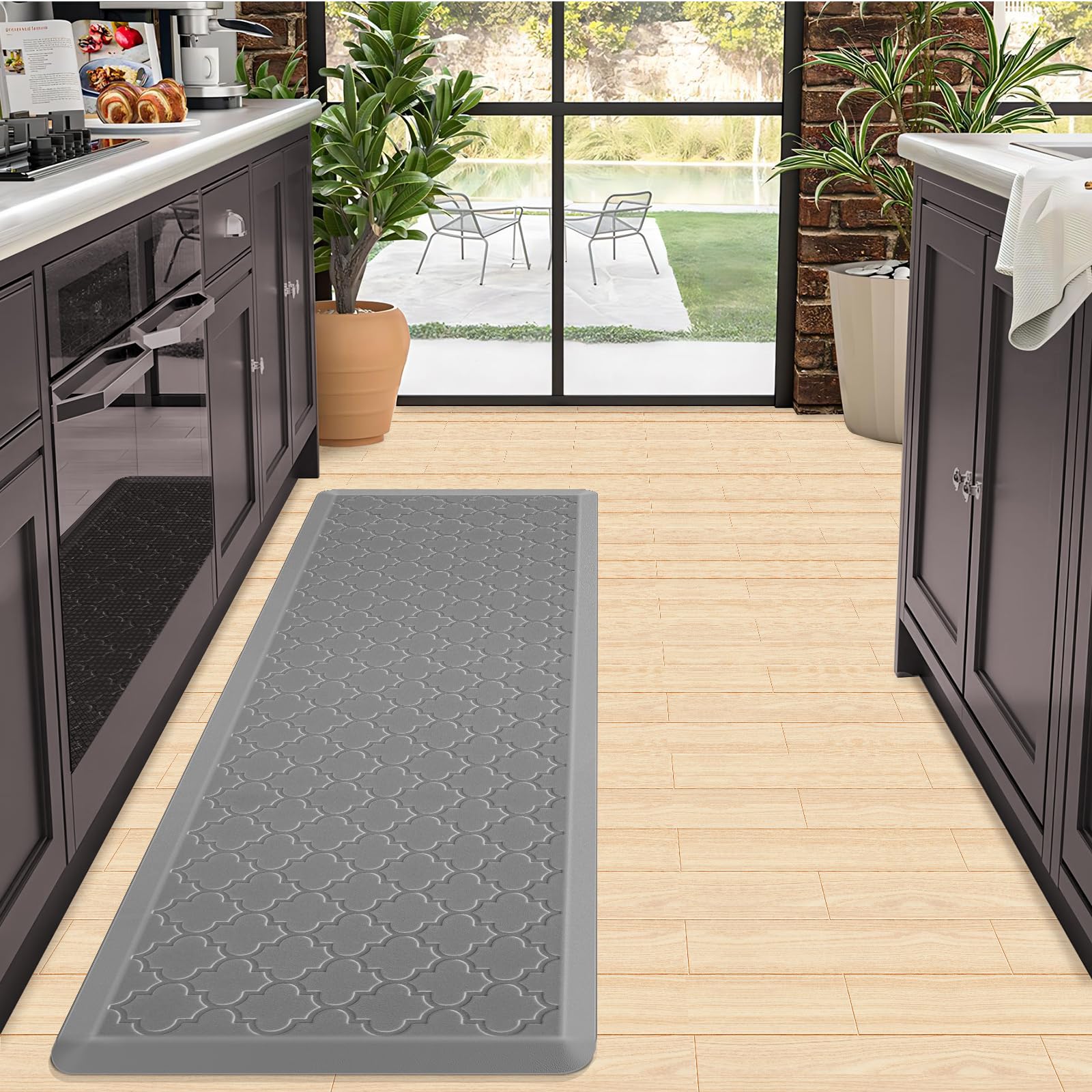 JEEDOVIA Kitchen Mat Cushioned Anti Fatigue, 1/2 Inch Thick Waterproof Non-Slip Kitchen Runner Rug, Heavy Duty Ergonomic Comfort Standing Desk Mat for Kitchen, Office, Laundry, 17.3