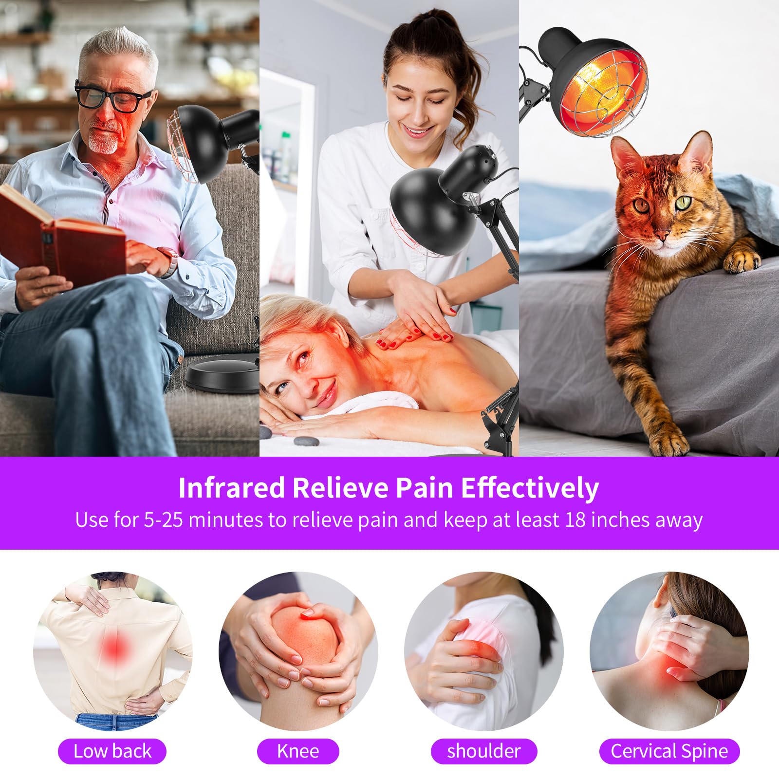 Cozion Lampada Infrarossi 100 Watt, Lampada a Infrarossi Riscaldante - 10 Temperature Regolabili, Luce a Riscaldante per Alleviare i Dolori, Luce Rossa Termica per Uso Domestico con Supporto e Timer