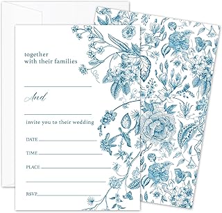 Floral Dusty Blue Wedding Invites, 25 Wedding Invitation with Envelopes, Marriage Invitations for Newlyweds Mr And Mrs, Engagement Bridal Shower Party Supplies -18