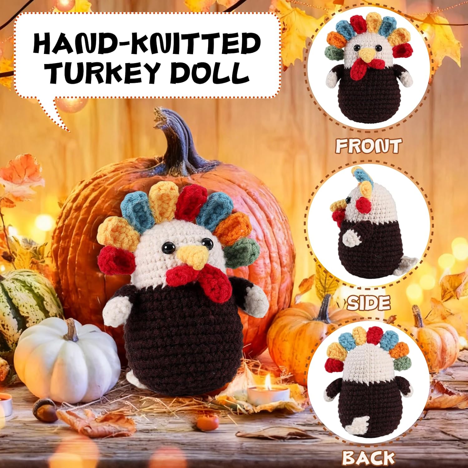 Happy Thanksgiving Gifts for Women, Handmade Crochet Turkey for Women Men Family Friends, Fall Thanksgiving Animals Basket Stuffers with Card for Table Desk Home Decoration - Image 5