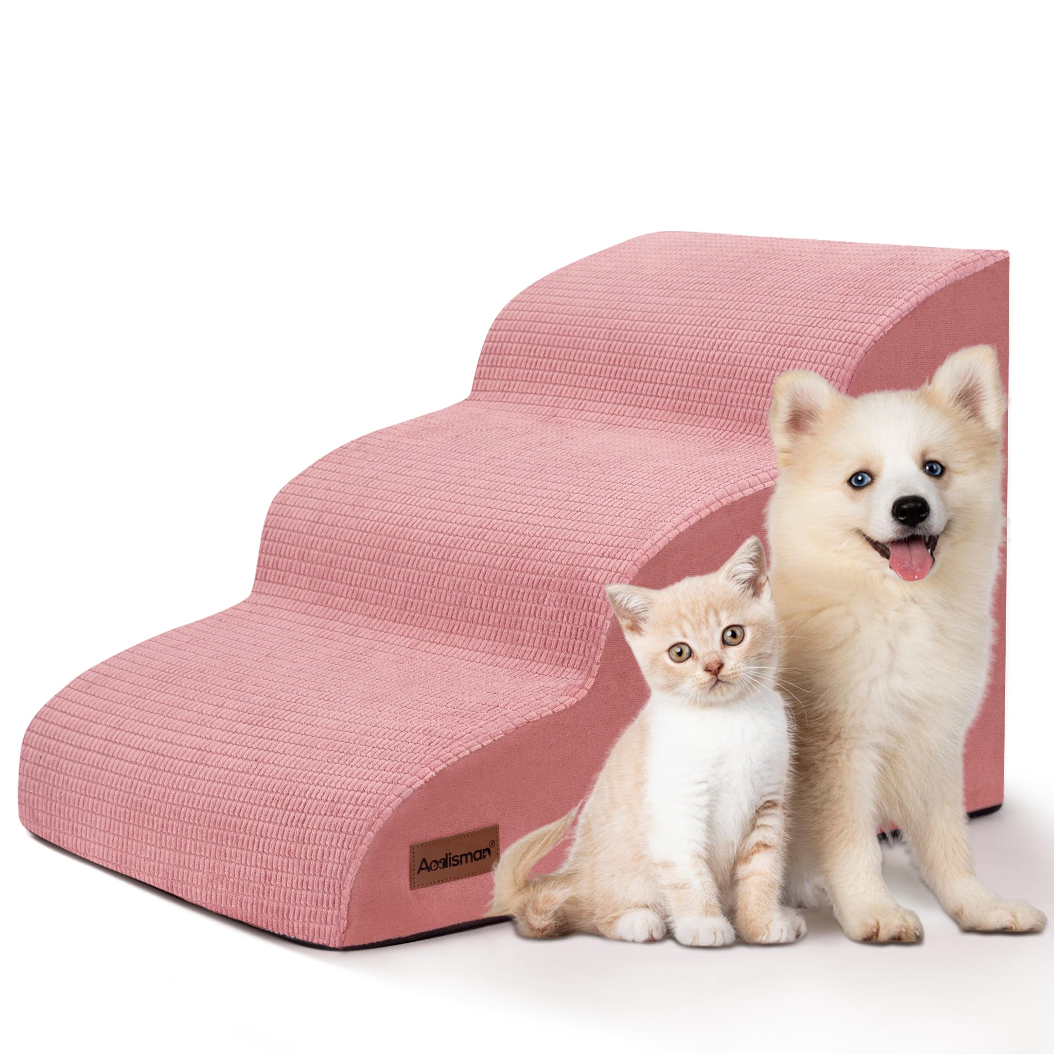 Dog Stairs for Small Dogs, 3-Step Pink Pet Ramp for Couch, Cats &amp; Puppies