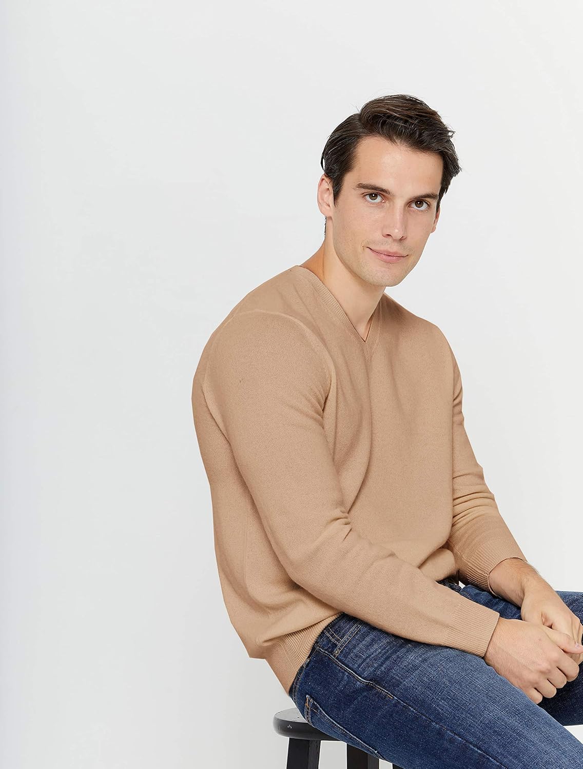 State Cashmere Men's Essential V-Neck Sweater 100% Pure Cashmere Classic Long Sleeve Pullover - Image 6