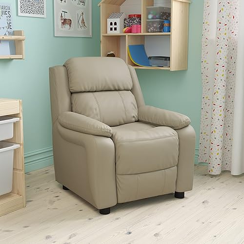 Miniatura 2 de EMMA + OLIVER Sillón reclinable infantil de vinilo beige acolchado de lujo con brazos de almacenamiento Vinilo beige.,negro, cuero, (Black