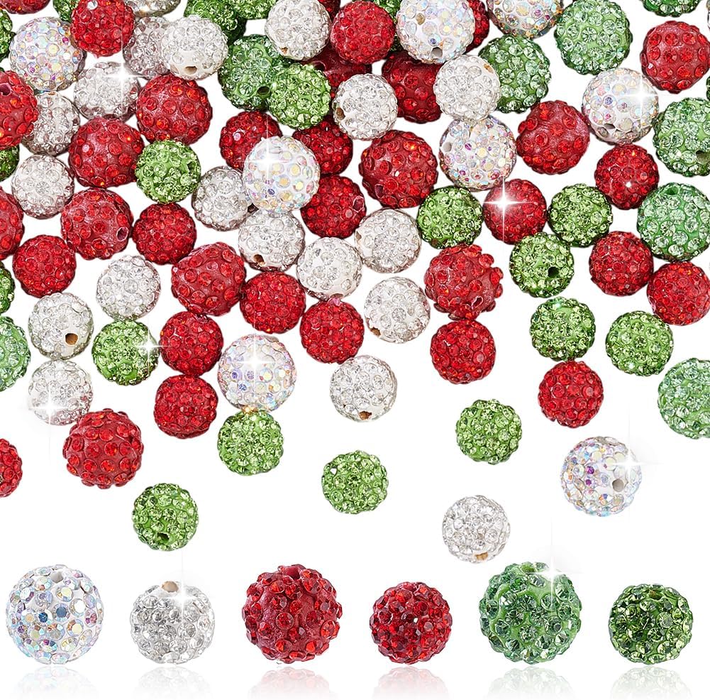 AHANDMAKER 120Pcs Rhinestone Beads for Jewelry Making, Sparkly Rhinestone Spacer Beads Crystal Clay Shiny Disco Ball Bead for Necklaces Bracelets Earrings Making DIY Crafts Gifts, 10mm/12mm