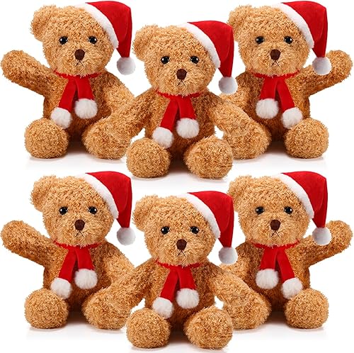 Shappy Paquete de 6 animales de peluche de oso suave de 12 pulgadas, lindos osos a granel con sombrero y bufanda para niños, niñas, niños, novia,
