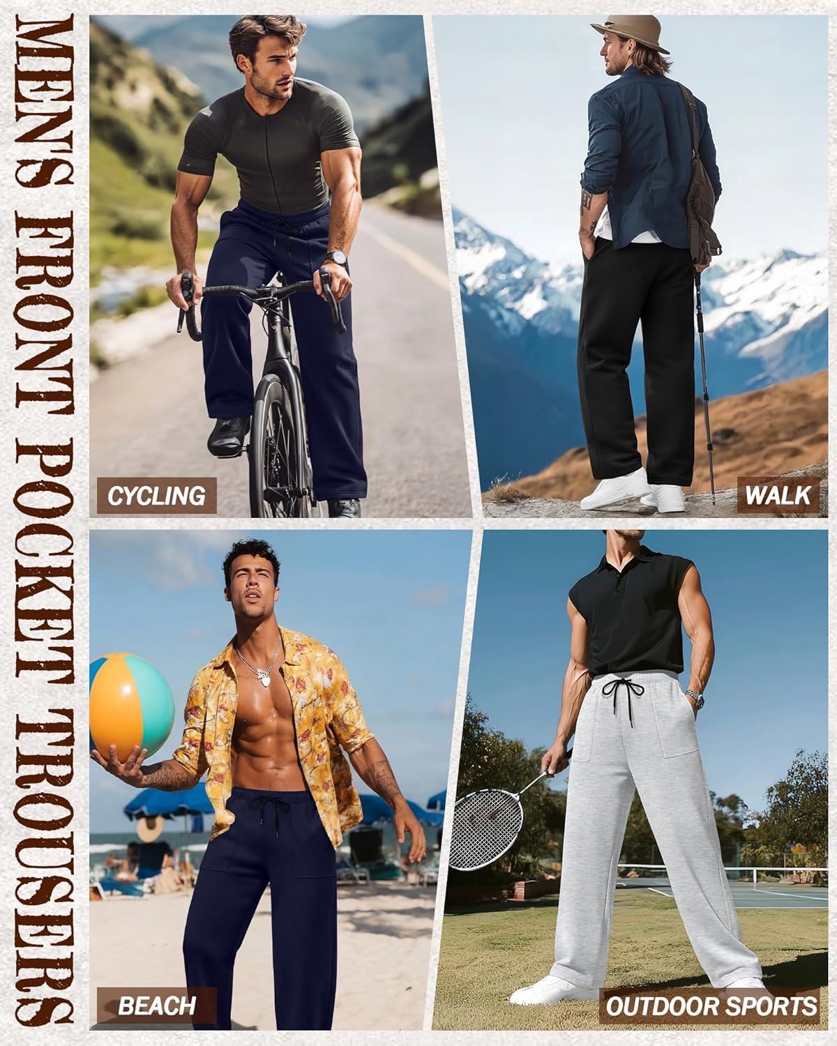 3 Pack Men's Sweatpants Wide Leg Baggy Casual Lounge Pants Open Bottom Drawstring Athletic Pants with Pockets