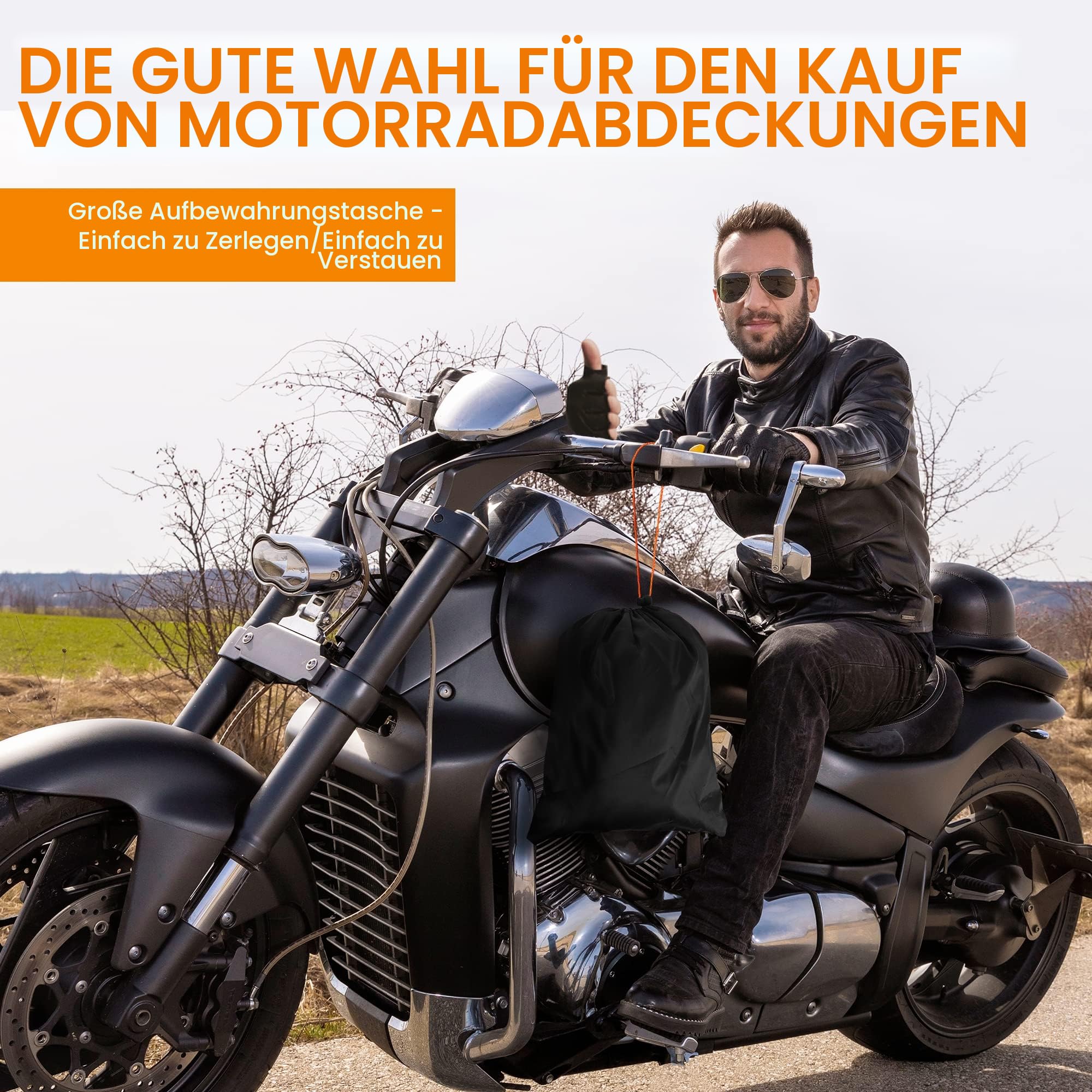 Motorrad Abdeckplane Outdoor Winterfest Wasserdicht,420D Oxford-Stoff mit Kennzeichenfenster,4 Reflektorstreifen,3 Winddichte Schnallen,2 Verriegelungslöcher (M 200x90x110 cm)