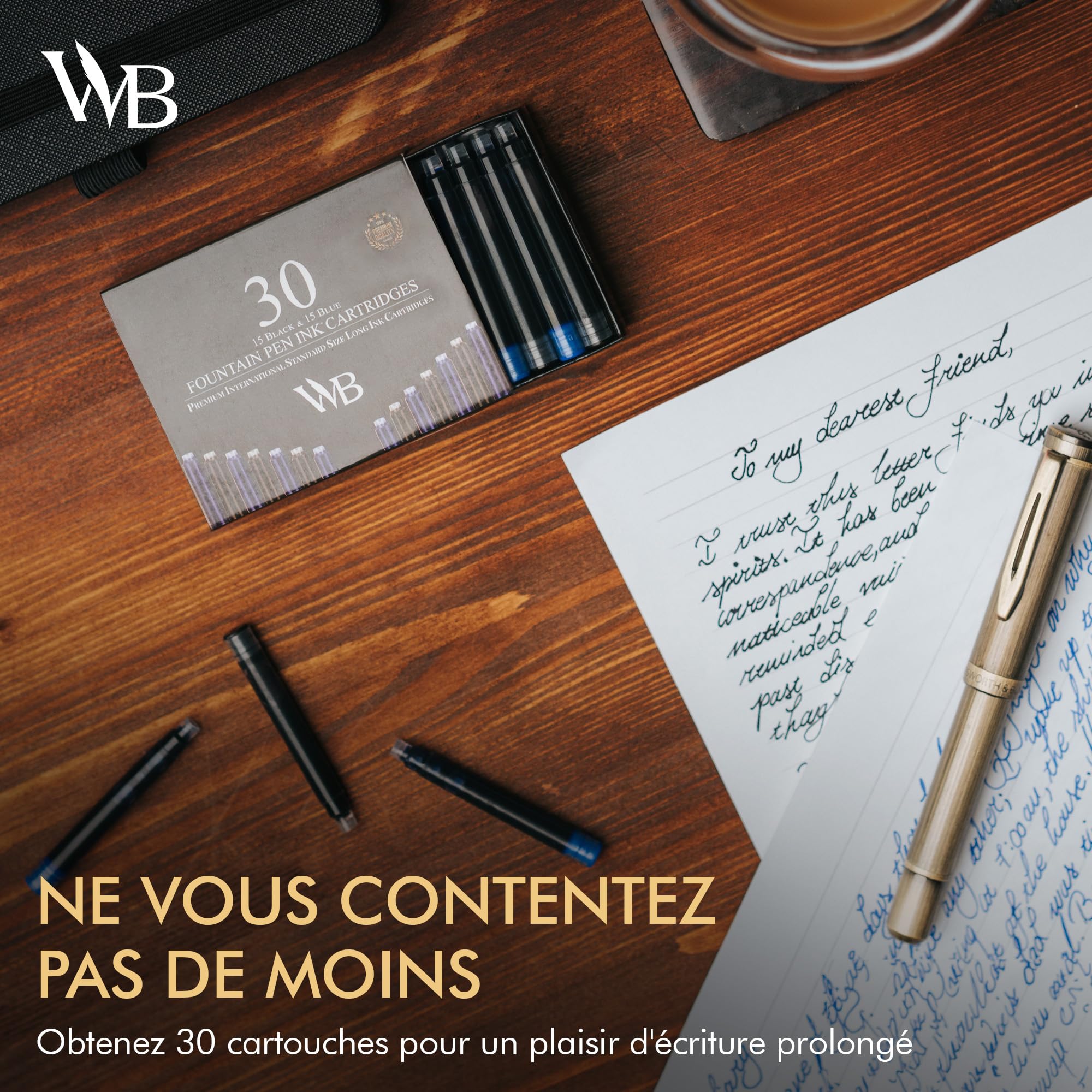 Wordsworth & Black Recharges pour Stylo Plume 30 Lot de Cartouches d'encre de Noir & Bleu - Taille Standard Internationale - Longueur ENV. 2,04 Pouces - Diamètre de Base ENV. 0,24 Pouce