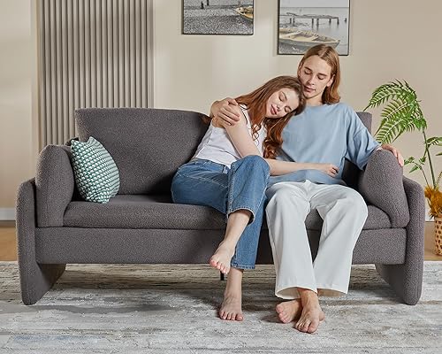 Miniatura 2 de VanAcc Sofá moderno cómodo sofá con reposabrazos integrado, sofá de 3 plazas para sala de estar, gris Bouclé