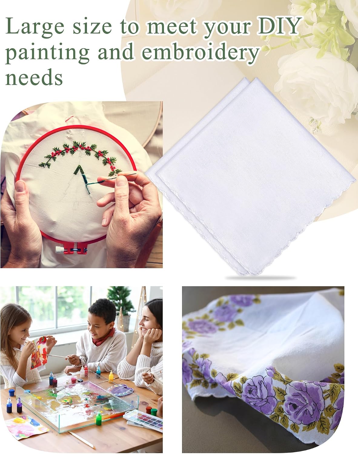 Kinlop 16"x16" Men White Handkerchiefs for Wedding Favor