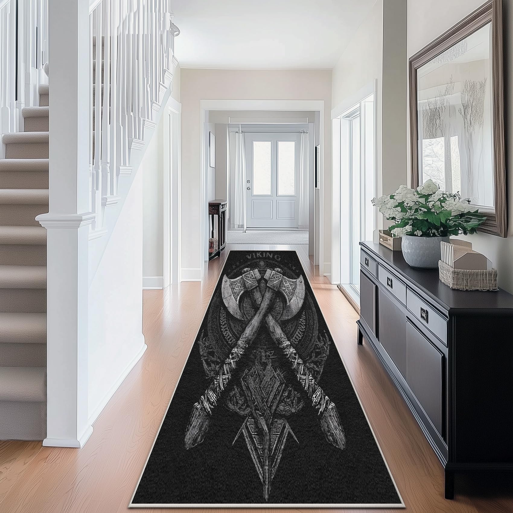 Generisch Wikinger Teppich Läufer, Nordische Mythologie Teppich Läufer Flur 80x150cm rutschfest Waschbar Küchenteppich Teppichläufer für Korridor Eingang Küche Schlafzimmer Teppiche eJO272