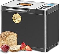 KBS 19-in-1 Programmable Bread Maker: 2LB Stainless Steel Machine w/ Sourdough, Gluten-Free, Ceramic Pan, 650W, 15H Timer