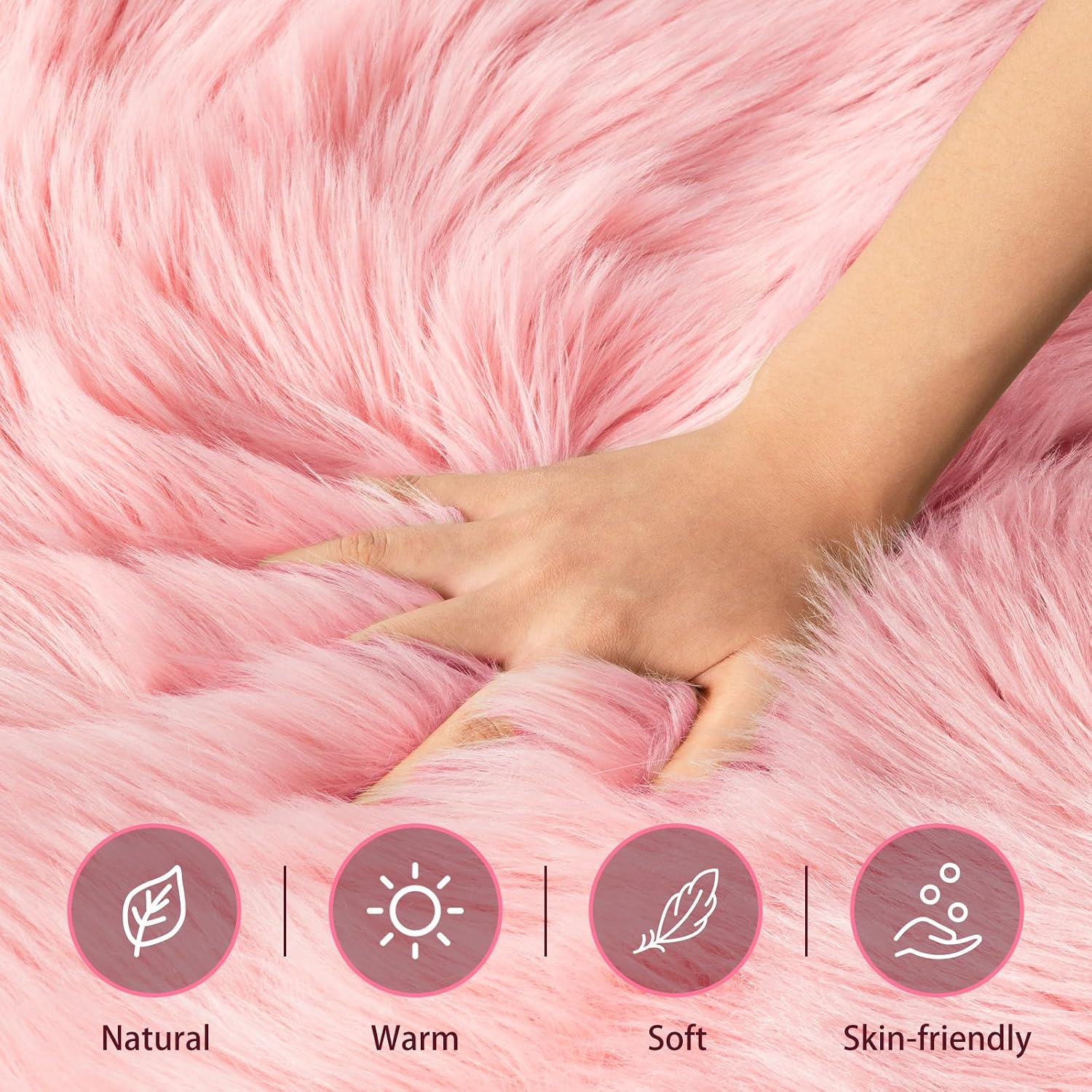 Ciicool Ultra Soft Faux Sheepskin Fur Rug Fluffy Rug for Bedroom Fuzzy Carpet for Living Room Kid's Room Nursery Decor, Pink 2 x 6 Feet