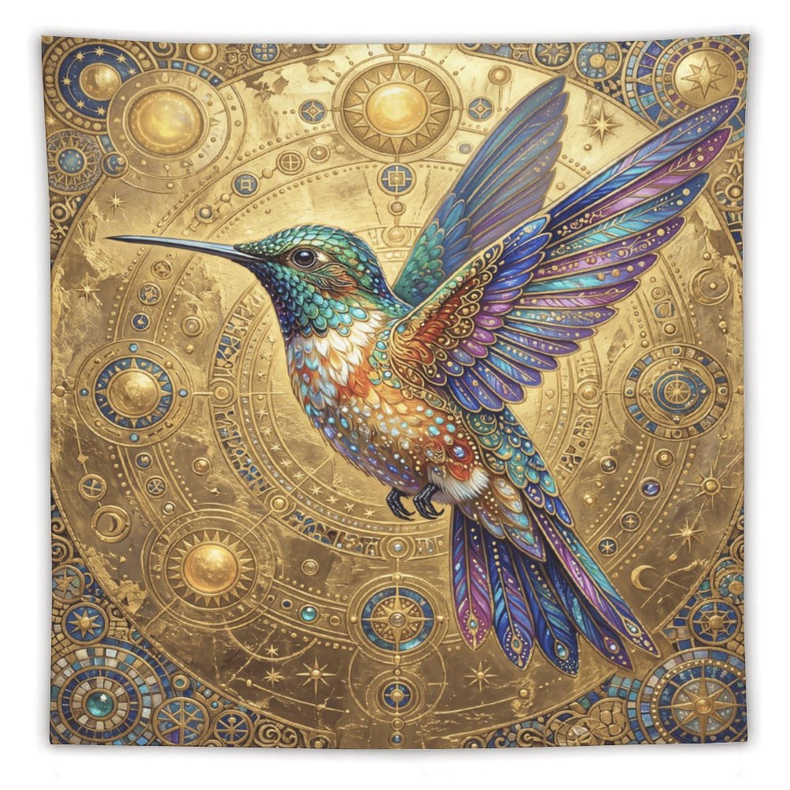W7C8U2X3 Hummingbird Celestial Wall Tapestry, Realistic Illustration Style