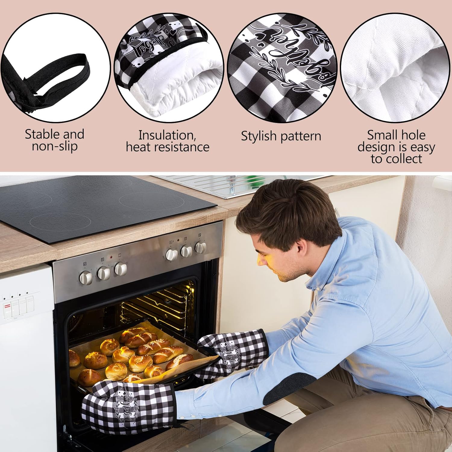 7 Pcs Christmas Black White Buffalo Plaid Kitchen Towels Checkered Kitchen Oven Mitts and Pot Holders Checkered Potholders Set Dish Towel Non Slip Farmhouse Decoration for Cooking Baking BBQ(Vintage) - Image 3