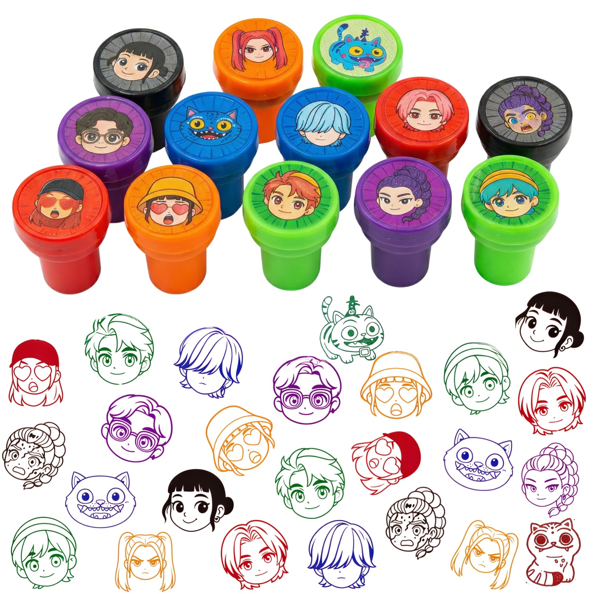 26Pcs Demon Theme Stampers for Hunters Kpop Fans - 2026 Back to School Rewards, K-pop Style Party Favors, Goodie Bag Fillers, Hunter Demon Creative Kids Stationery, Easter Egg Fillers