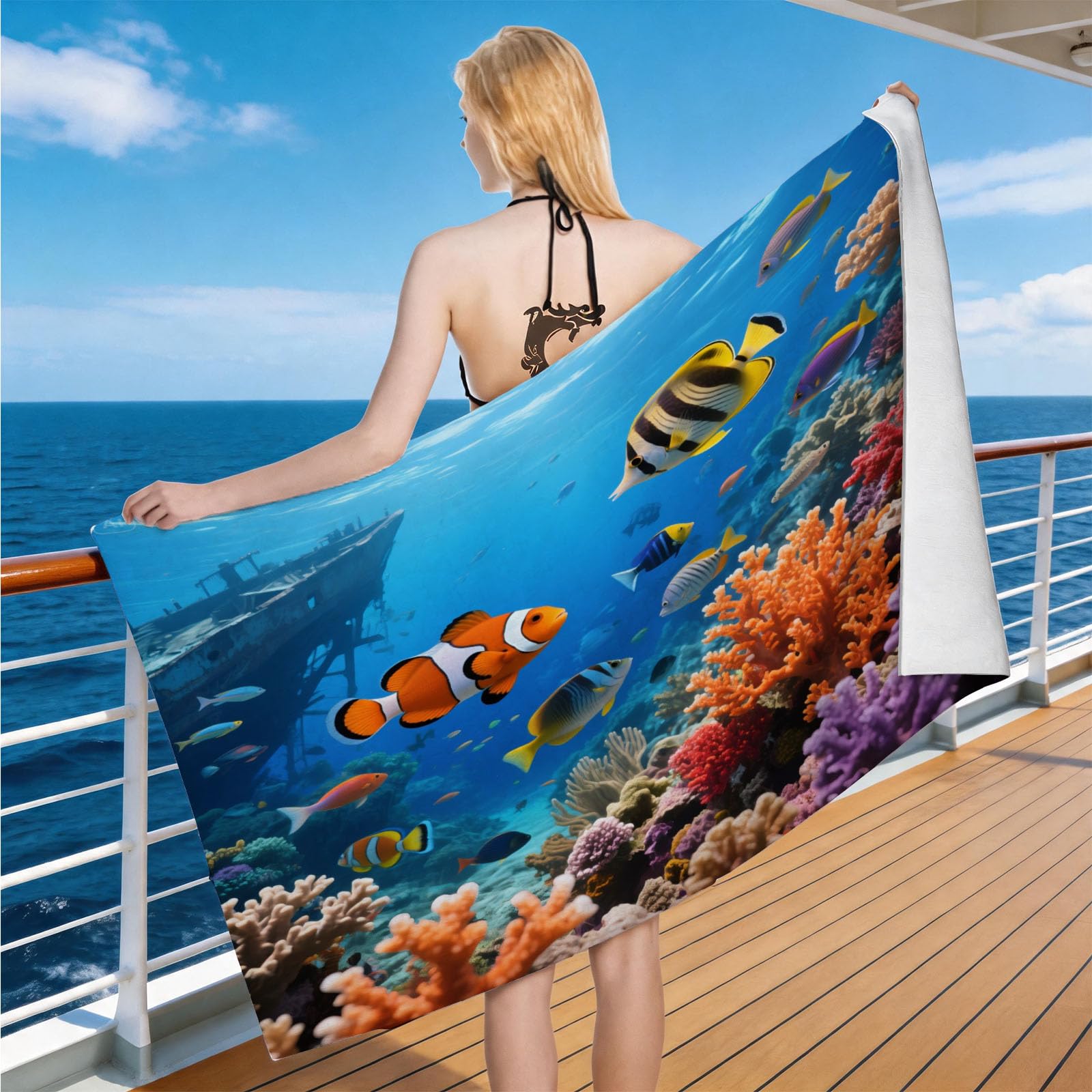 Hongduo Microfiber Quick Dry Beach Towel Tropical Fish, 3D Clown Fish Beach Towels Absorbent Fast Drying Bath Towels, Travel Camping Gym Swimming Bathroom (90x180cm)