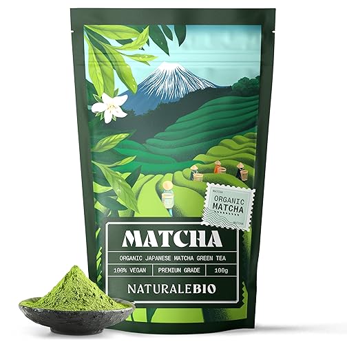 NaturaleBio Matcha Tee Pulver Bio - Premium-Qualität - 100g. Original Green Tea aus Japan. Japanischer ideal zum Trinken. Grüntee für Latte, Smoothies Getränk. Hergestellt in Uji, Kyoto. - 100 g (1er Pack)