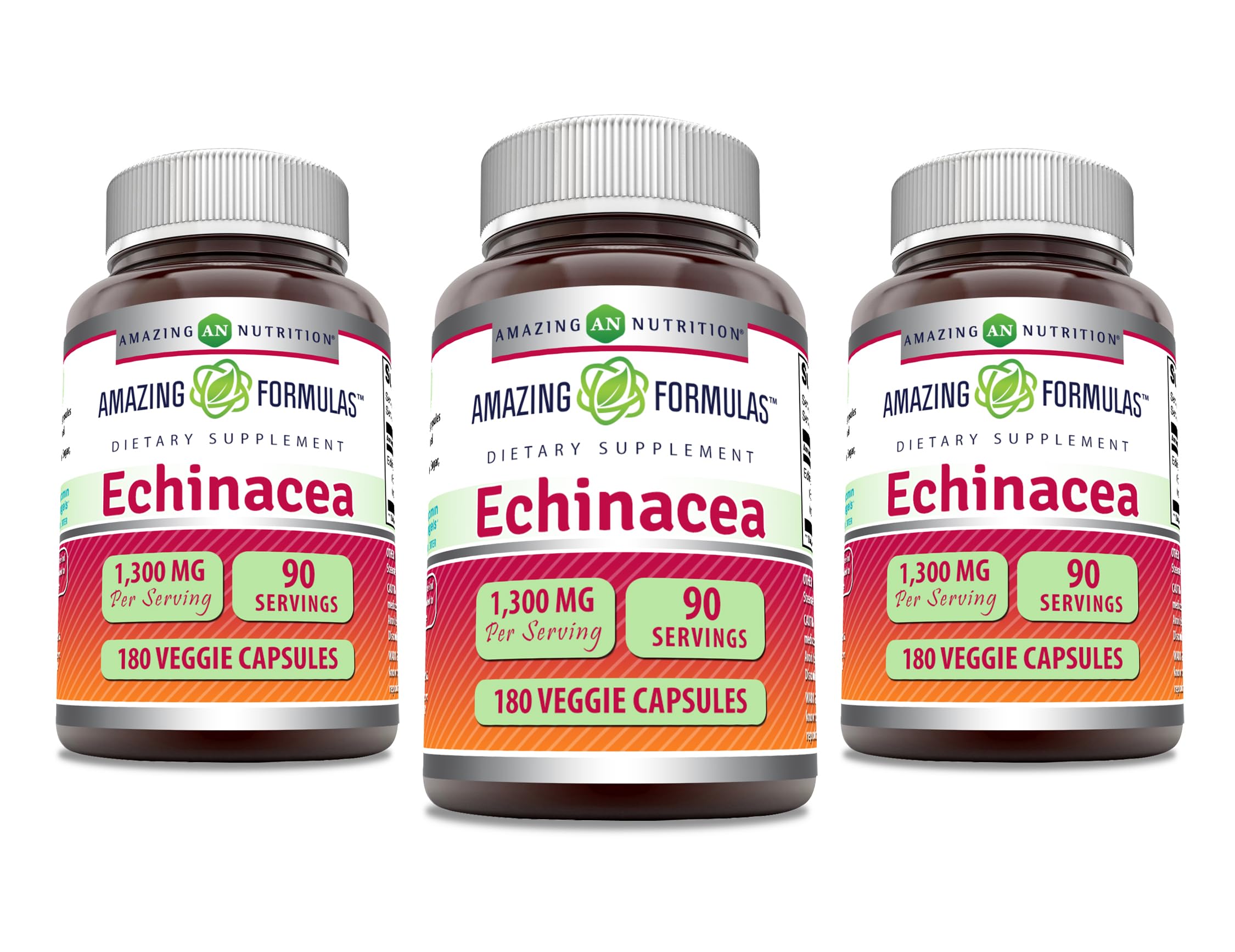 Amazing Formulas Echinacea | 1300 Mg | Veggie Capsules Supplement | Non-GMO | Gluten Free | Made in USA (3 Pack | 180 Count) Unflavored - 3 Pack | 180 Count