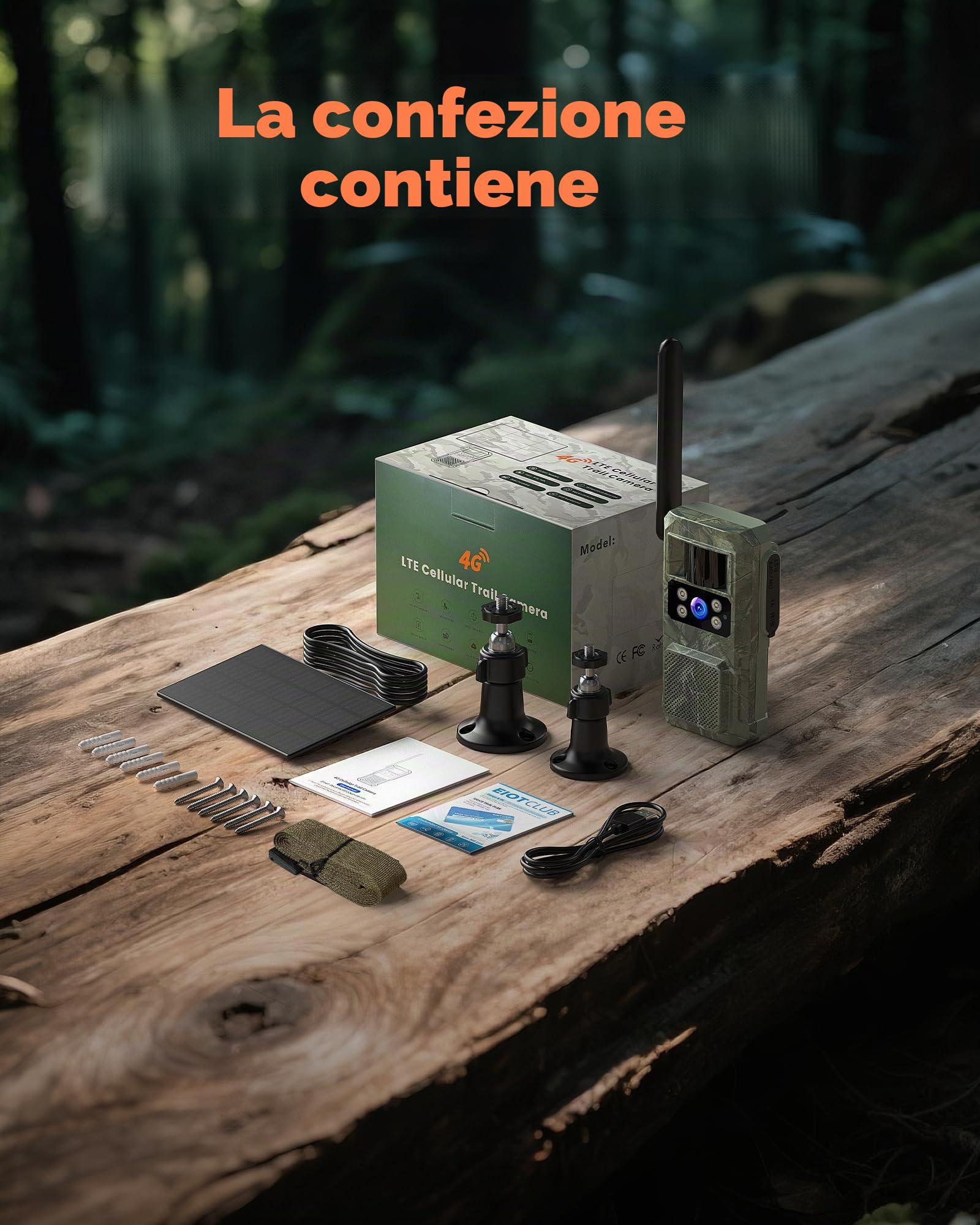 BECAMSO 4G LTE Telecamera Esterno Solare Fototrappola: 2.7K HD Fotocamera Visione Notturna Colori - Telecamere Esterno Impermeabilità IP66 Batteria 8000mAh con Sim