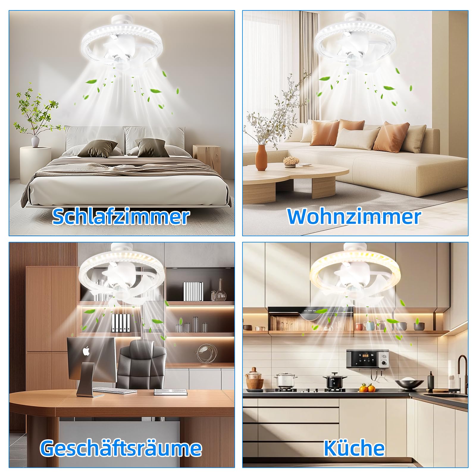 YOOHBERRYS Deckenventilator mit Beleuchtung, Deckenventilator Klein mit Lampenfassung E27, Lampe mit Ventilator, Ventilator mit Dimmbar, 360° Rotation, Timer und 3 Windstufe (30cm*17.5cm)