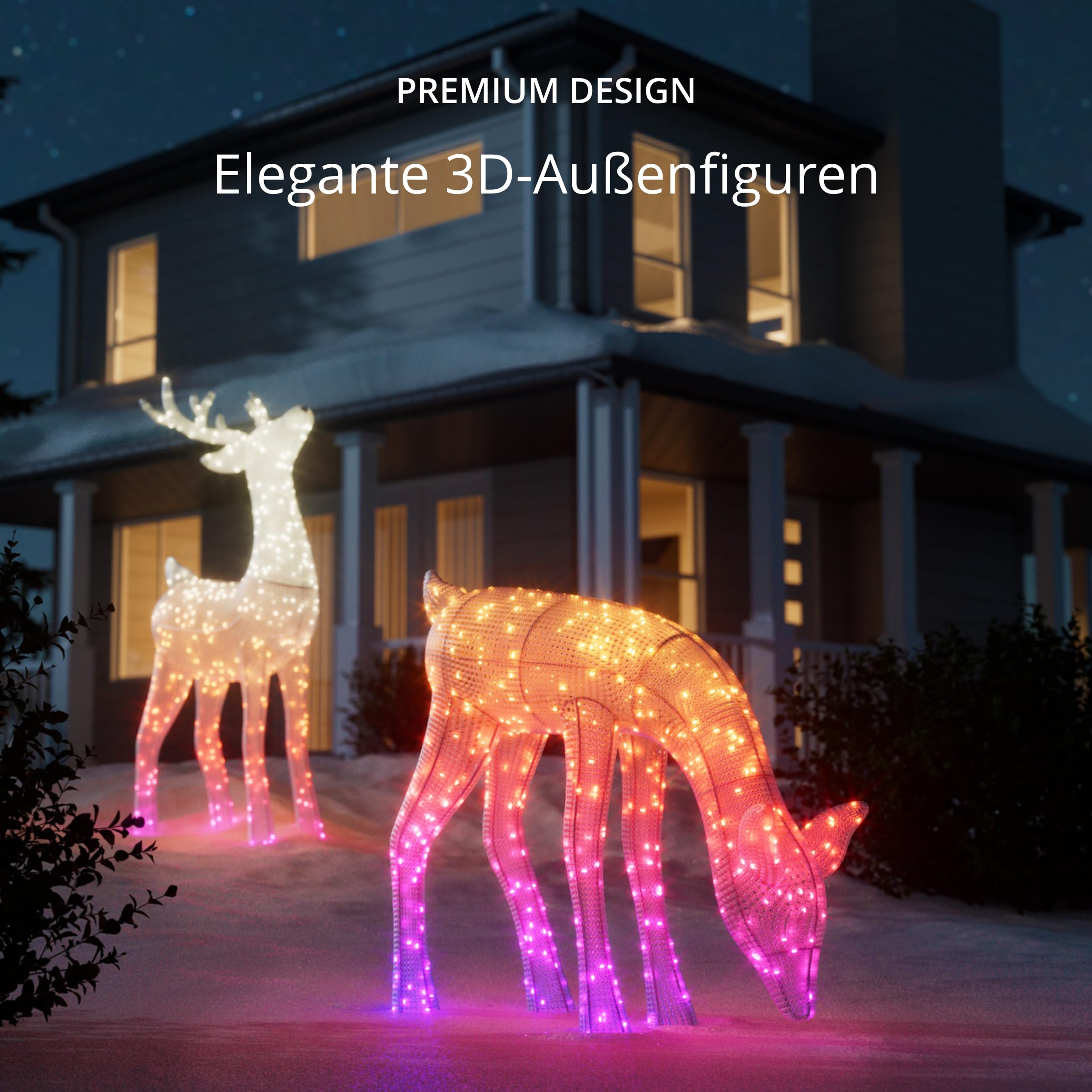 Twinkly Reindeers, LED-Leuchten in Rentierform für den Außenbereich, 160 RGB-LEDs und Warmweißes Licht, Höhe 75 cm, Kompatibel mit Alexa und Google Home, IP44, App-Steuerung, Weihnachtsbeleuchtung