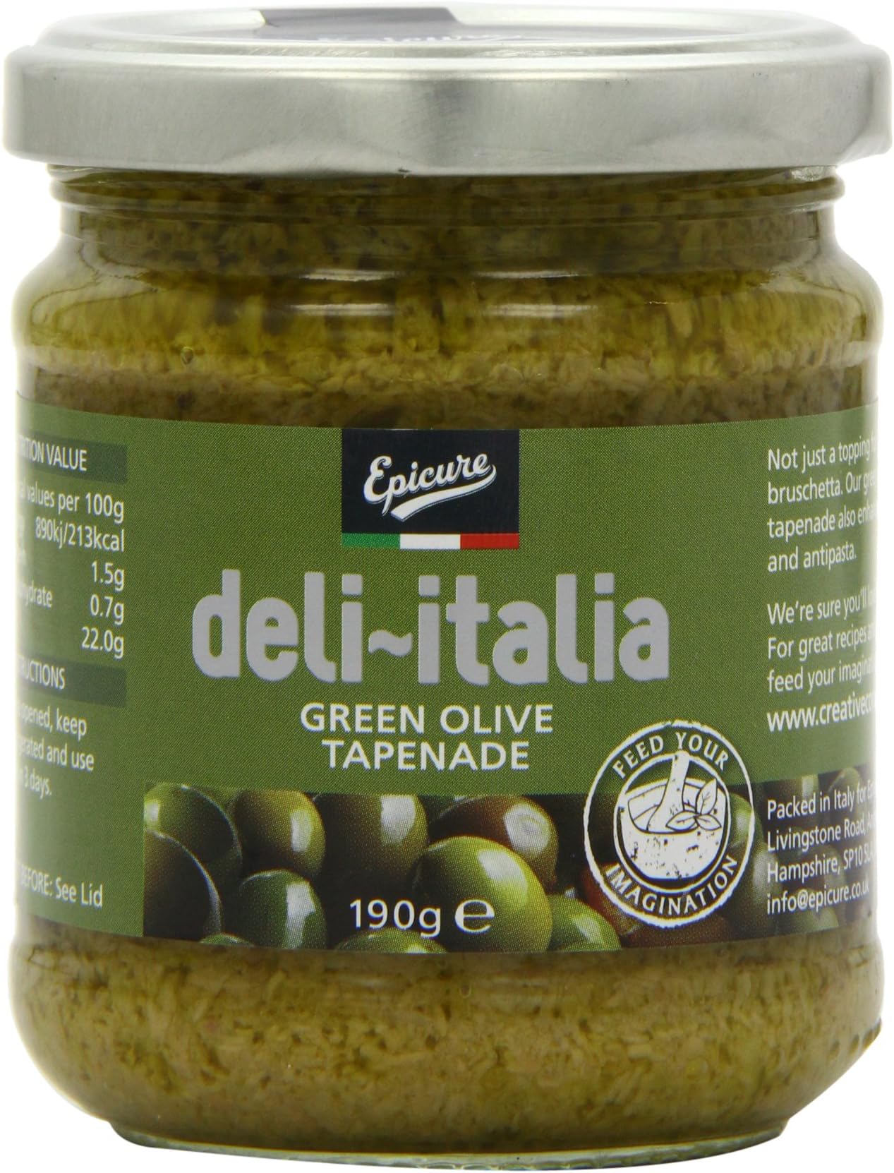 Epicure for Deli-Italia Green Olive Tapenade 190 g (Pack of 6)