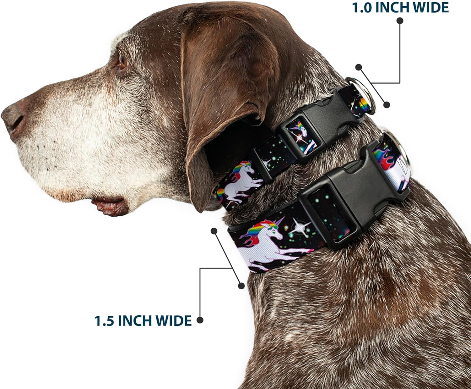 Buckle-Down Plastic Clip Collar - Unicorn Universe - 1.5" Wide - Fits 18-32" Neck - Large