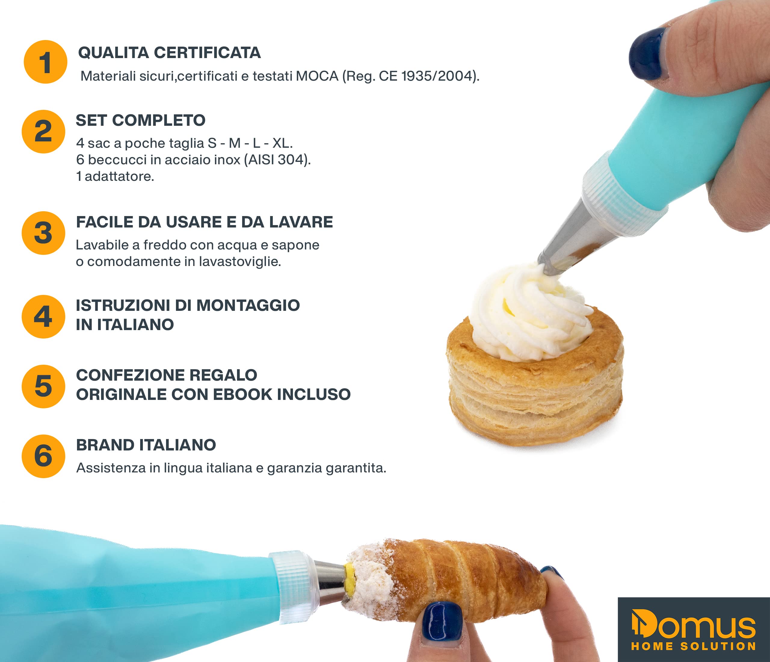 Set Sac à Poche In Silicone Per Decorazione Torte - 4 Sacche Con 6 Beccucci Acciaio Inox, Con Ebook - Foto 4